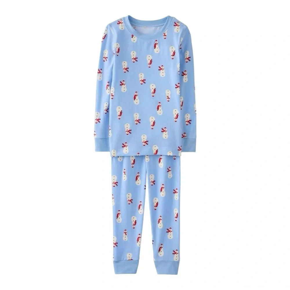 Hanna Andersson Light Blue Pajama Set with Snowman Print size 4 Soft NWT